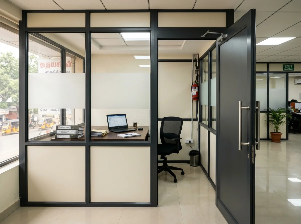Aluminium office partition with glass cabin
